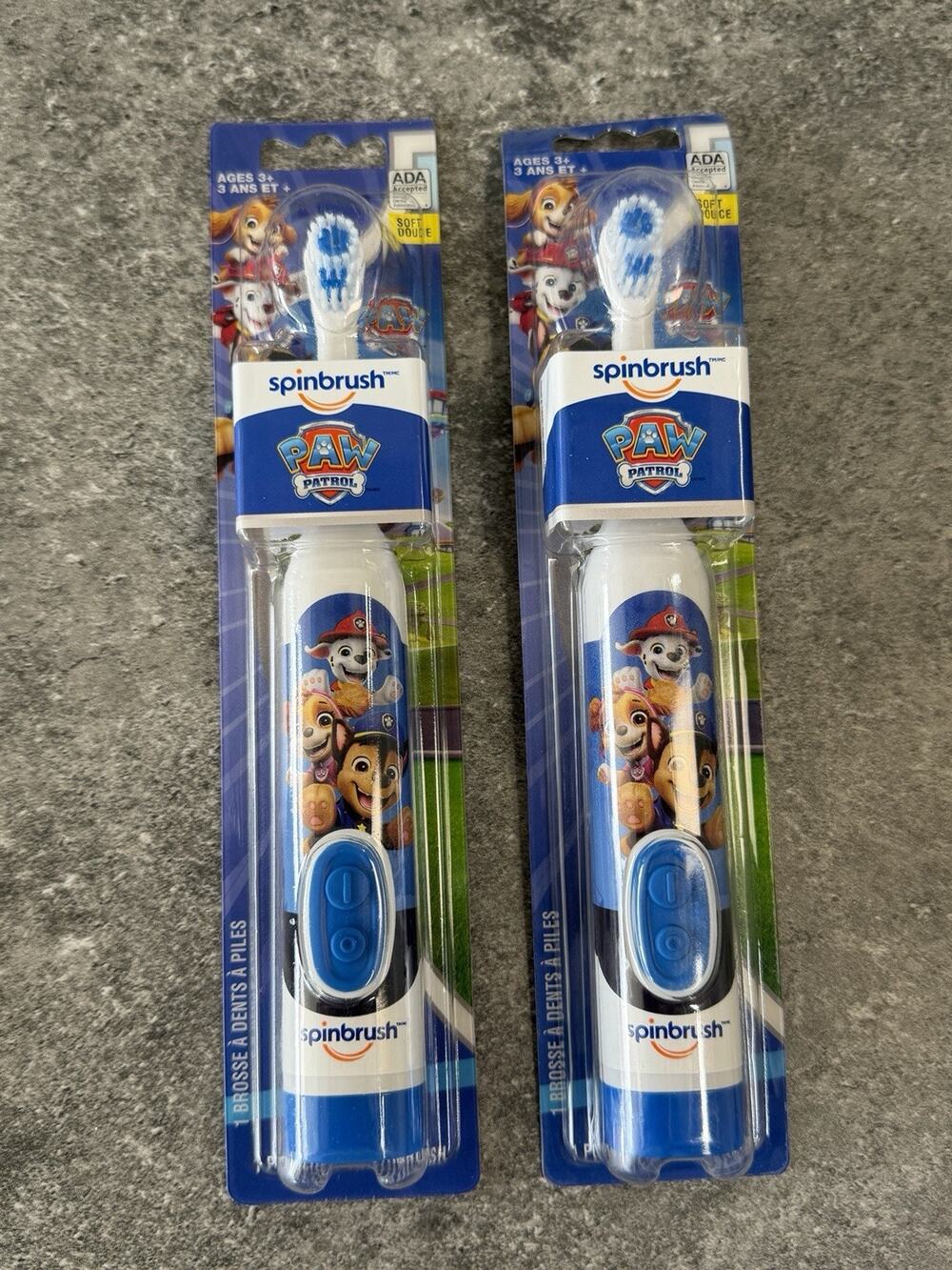 2 Kid's Spinbrush Blue Paw Patrol Toothbrush - Soft - Battery Powered